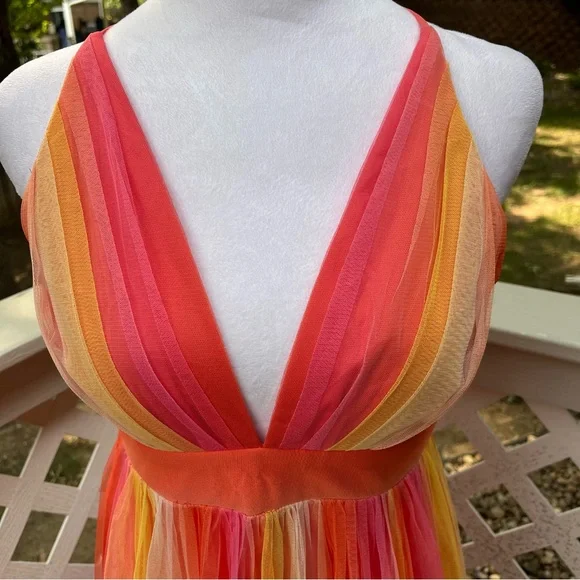 Luxxel Rainbow Dress Small Plunging Open Back Strappy Maxi Babydoll Fairy Ballet - Picture 6 of 14